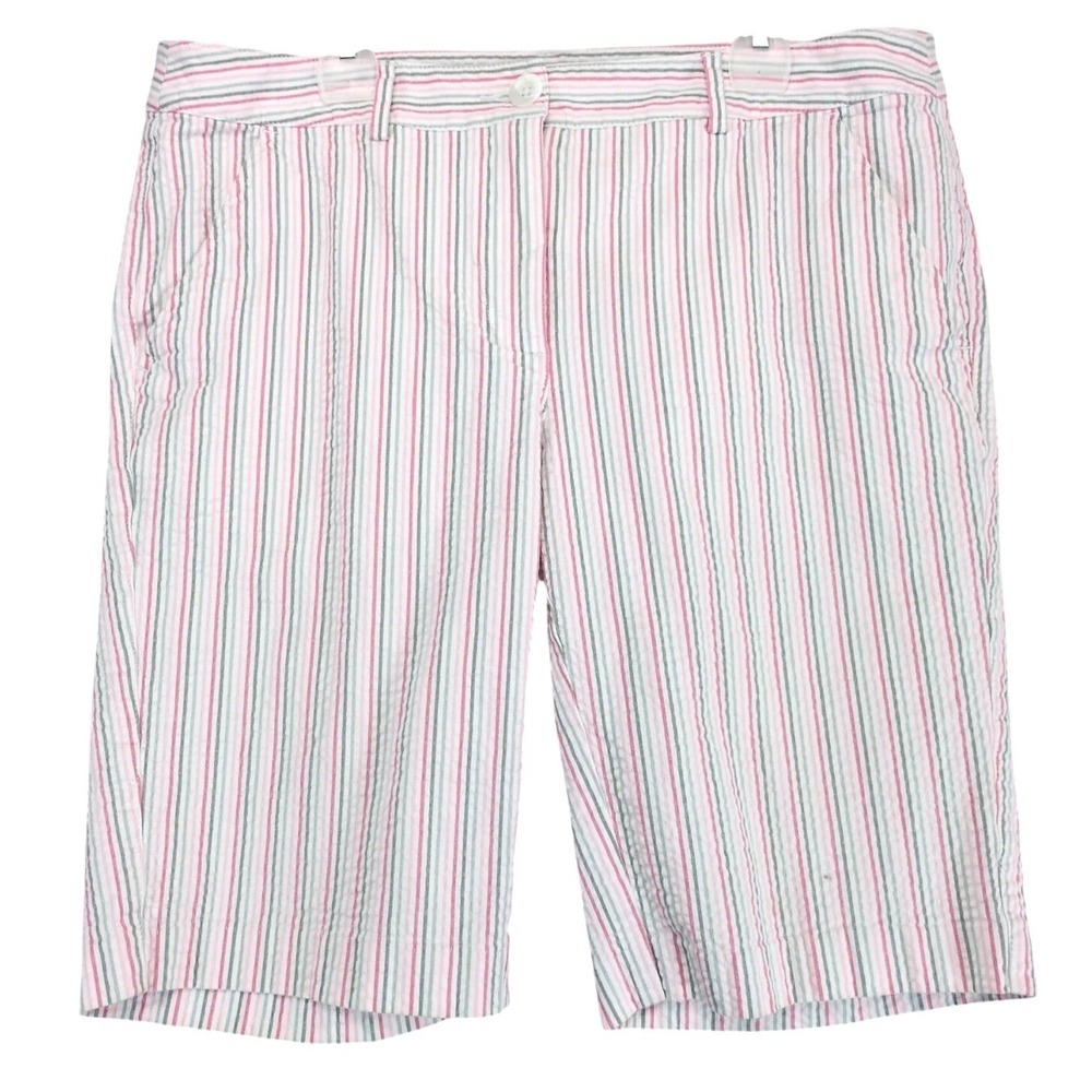Greg Norman Pink Striped Seersucker Bermuda Shorts Women's 8 Golf 32x10" Preppy